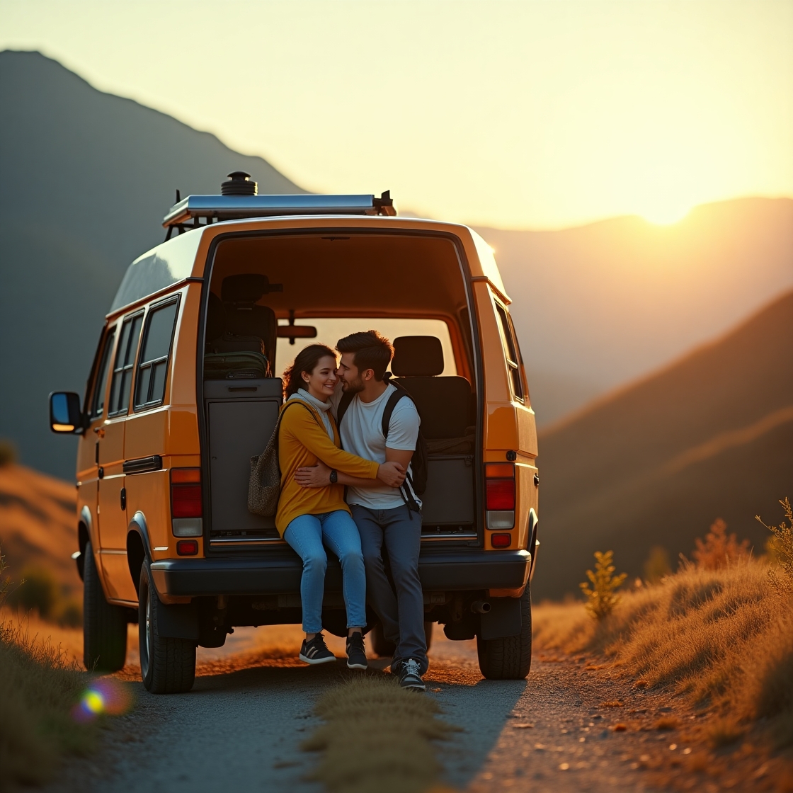 Couple heureux en vanlife